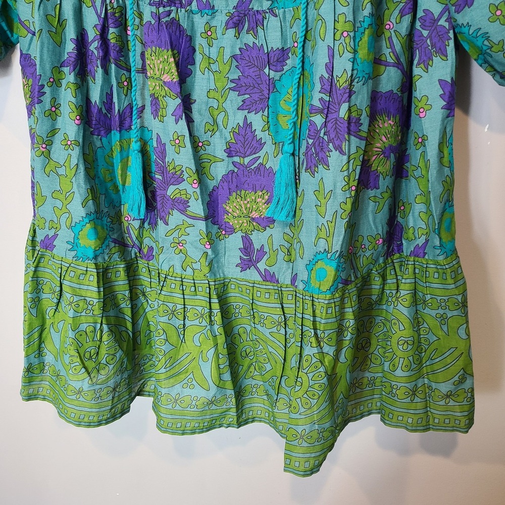 Natural Life Auguste Cotton Mini Dress Sz XL Green Boho Granola Gypsy Fairy - Picture 4 of 9